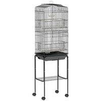 PawHut 62" H Rolling Bird Cage with Accessories, Detachable Stand and Storage - Black-Bird enclosure with ample space for small birds such as finches and budgies 