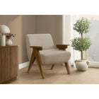 Monarch Specialties Upholstered 31"H Mid-Century Modern Accent Chair With Walnut Solid Wood Legs - Beige Fabric-Designed for everyday comfort, the generously cushioned seat and supportive back create cozy seating that works equally well for relaxing or entertaining.