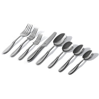 Table 12 26-Piece Flatware Set - Dishwasher Safe-4 Place Forks, 4 Place Knives, 4 Place Spoons, 4 Salad Forks, 4 Teaspoons, 4 Round Bowl Soup Spoons, 1 Serving Fork, 1 Serving Spoon