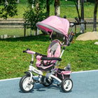 Qaba 6-in-1 Toddler Tricycle Stroller with Basket and Canopy - Pink-Seat Size: 10.2" W x 13.4" H (26W x 34H cm) 