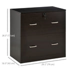 Vinsetto 2-Drawer Lateral Filing Cabinet with Lock - Espresso-Metal handles, easy to open and close