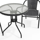 Flash Furniture 28" Round Glass Metal Table with Grey Rattan Edging & 2 Grey Rattan Stack Chairs-5mm Thick Glass
