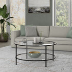 Hudson&Canal Sivil 36"W Round Coffee Table with Glass Top - Blackened Bronze-Clean with a soft, dry cloth and no harsh chemicals or abrasive cleaning materials