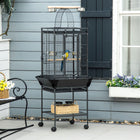 PawHut 61.5" H Bird Cage with Stand, Pull Out Tray, Play Top, Storage Shelf and Wood Perch - Black-Steel frame, sturdy enough to deal with birds' bites 