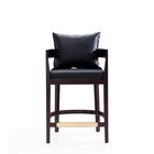 Manhattan Comfort Ritz 22" Mid-Century Modern Faux Leather Upholstered Counter Stool - Black and Dark Walnut - 2 Pack-Includes Gold Metal Footrest