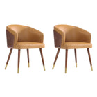 Manhattan Comfort Reeva 23.23" Modern Leatherette Upholstered Dining Chair - Walnut and Camal  - Set of 2-Modern Dining Chair for Dining Room and Task Use. Set of 2