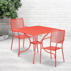 35.5'' Square Coral Indoor-Outdoor Steel Patio Table Set with 2 Square Back Chairs [CO-35SQ-02CHR2-RED-GG]-Coral Powder Coat Finish