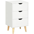 HOMCOM Nightstand with Wood Legs - White-Three drawers and flat top for plenty of storage and display