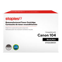 Staples 0263B001AA Canon 104 Remanufactured Toner Cartridge - Standard Yield - Black-Compatible with: Canon FAXPHONE L20, L90, L120; I-Sensys 4120, 4140, 4150; imageCLASS D420, D480, MF4150, MF4270, MF4350D, MF4350DRF, MF4370DN, MF4690; Canon Satera MF4120, MF4130, MF4150, MF6570 (104); Compatible with Canon FX9 and FX10