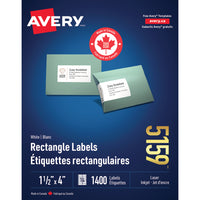 Avery White Rectangle Labels, 1-1/2" x 4", for Laser/Inkjet Printer, 1400 Pack (5159)-1-1/2" x 4", White