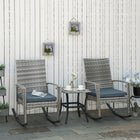 Outsunny 3-Pieces Patio Wicker Rocking Chair Set - Grey-Durable steel frame construction, high quality PE rattan and polyester cloth cover in exquisite workmanship for ensured durability   
