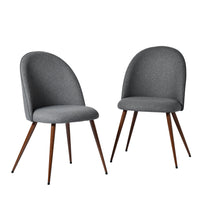 FurnitureR Velvet Dining Side Chair - Grey - 2 Pack-Metal legs in wood grain finish