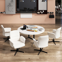 Homy Casa Upholstered Swivel Conference Office Chair with Arms - Beige-High-Back Support: Padded backrest offers supportive everyday comfort
