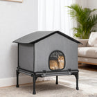 PawHut Outdoor Cat House, Waterproof Insulated with Elevated Base - Grey-Includes ground stakes for stability
