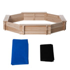 Outsunny Kids Octagon Wooden Sandbox with Cover, Seat - 55" x 55" x 8.5" - Natural Wood-Polyester cover keeps sand clean from leaves and pets
