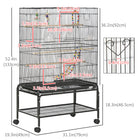 PawHut 52" H Bird Cage with Rolling Stand, Toys, Removable Tray and Storage Shelf - Black-Includes three wooden perches and four plastic food containers 