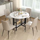HOMCOM Rolling Drop Leaf Folding Dining Table with Open Storage Shelf for 4-6 - White Marble-Open shelf provides handy storage for kitchen or dining essentials 