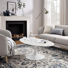 Modway Lippa 48" Oval Faux Marble Coffee Table - White-Chip-Resistant Metal Pedestal Base