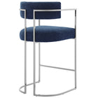 Modway Huron Curved Back Fabric and Metal Counter Stool - Silver Navy-Fully Assembled