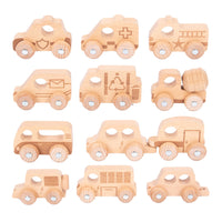 TickiT Natural Wooden Vehicles - Set of 12-12 vehicles: This set includes 12 solid, beechwood vehicles with rotating wheels. Use this wooden toy set in small-world or imaginative play. And learn about travel and community services
