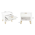 Manhattan Comfort DUMBO Modern 1-Drawer Nightstand and 3-Drawer Dresser Set - White-Stylish Splayed Gold Metal Legs Adding Seamless Fashion Design and Durability. Leg Height: 7.32 in.