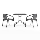 Flash Furniture 28" Square Glass Metal Table with Grey Rattan Edging & 2 Grey Rattan Stack Chairs-Designed for Commercial and Residential Use
