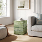 Modway Jordana Square Plinth Indoor/Outdoor Patio Concrete Side Table - Green Marble-Faux Stone Finish