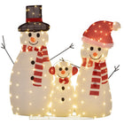 Outsunny Light Up Christmas Snowman Family 3-Piece Set with LED Lights - White-Three-piece snowman family with bright smile and open arms welcome Christmas 