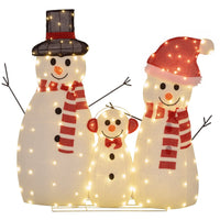 Outsunny Light Up Christmas Snowman Family 3-Piece Set with LED Lights - White-Three-piece snowman family with bright smile and open arms welcome Christmas 