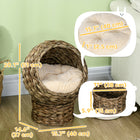 PawHut Wicker Cat Bed with Cushion and Stand - Dark Brown-Soft cushion included for added comfort 