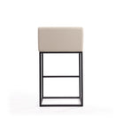 Manhattan Comfort Embassy 21" Mid-Century Modern Faux Leather Upholstered Bar Stool - Cream and Black - 2 Pack-Seat Height: 29"