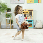 Qaba Unicorn Plush Hobby Horse with Wood Wheels, Real Sounds for Kids - Brown-Soft fabric and a robust poplar stick bring robust, safe fun 