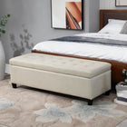 HOMCOM Linen Fabric Entryway Bench with Wooden Feet - Beige-Easy to clean and maintain