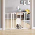 PawHut 30"-52" Extra Wide Pet Gate Barrier with Small Door - 30"H - White-Adult can open the door with a single hand by sliding the button on both end at the same time and lift