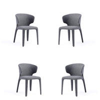 Manhattan Comfort Conrad 20.47" Mid-Century Modern Woven Tweed Upholstered Dining Chair - Grey - Set of 4-Mid-Century Modern Dining Chair for Dining Room Use. Set of 4