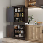 HOMCOM 71" H Freestanding Kitchen Pantry Cabinet with 4 Doors and Compartment - Distressed Coffee-Ample storage space includes 2 three-tier cabinets and 1 wide drawer 