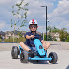 KIDS ON WHEELZ 24V High-Speed Outdoor Go-Kart Racer with Seat Belt - Blue-Drifting Capability: Features specially designed rear plastic tires for easy, controlled drifting and power slides, mimicking a real racer's experience.