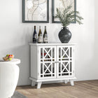 HOMCOM 31" L Storage Cabinet with Fretwork Doors and Shelf - White-Ventilated front doors allow air to circulate and help you keep an eye on what is inside 