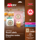 Avery Kraft Brown Laser/Inkjet Permanent Print-to-the-Edge Round Labels, 2-1/2", 225 Pack (22808)-Won't curl or fall off