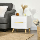 HOMCOM Modern Bedside Table with 2 Drawers and Solid Wood Legs - White-Two drawers offer lots of space to store books, pens, or bedtime essentials
