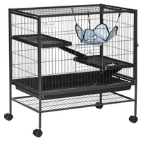 PawHut 33" H 3-Tier Small Animal Cage with Hammock-Rolls on wheels for easy moving 