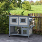 PawHut 2-Tier Outdoor Cat House with Escape Door and Weatherproof Roof - Grey-Wire mesh and windows ensure good ventilation and outdoor views 