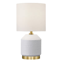 Hudson&Canal Esther 15" Tall Textured Ceramic Table Lamp with Fabric Shade - Matte White/Antique Brass/White-Modern and contemporary design for your living room, workspace, or bed side table