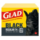 Glad Easy-Tie Black Regular - 74L - 100 Pack-REGULAR BLACK GARBAGE BAGS: Box of 100 bags of Glad Regular 74L black garbage bags