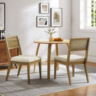 Modway Nimba Faux Rattan Fabric Dining Chairs - Heathered Weave Ivory - 2 Pack-Non-Marking Foot Glides