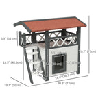 PawHut Outdoor Cat House with Asphalt Roof, Stairs and Balcony - White-Comes with balcony and wooden stair 