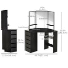 HOMCOM Corner Vanity Desk with Mirror - 43.7" L x 22.1" W x 55.6" H - Black-assembly required