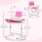 Qaba Kids Height Adjustable Writing Desk and Chair Set - Pink-Fully equipped with a pen box, a drawer, a reading board, a cup holder, 2 pen slots and a table lamp 