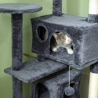PawHut 54" Cat Tree Tower with Scratching Posts and Condos - Dark Grey-Toy ball for playful stimulation 