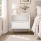 Manhattan Comfort Avira 20" Mid-Century Modern 1-Drawer Nightstand - White-Spacious drawer with easy-glide tracks for smooth, quiet opening and closing